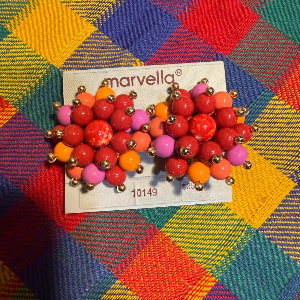 Marvella Red and Orange Beaded Clip-On Earrings
